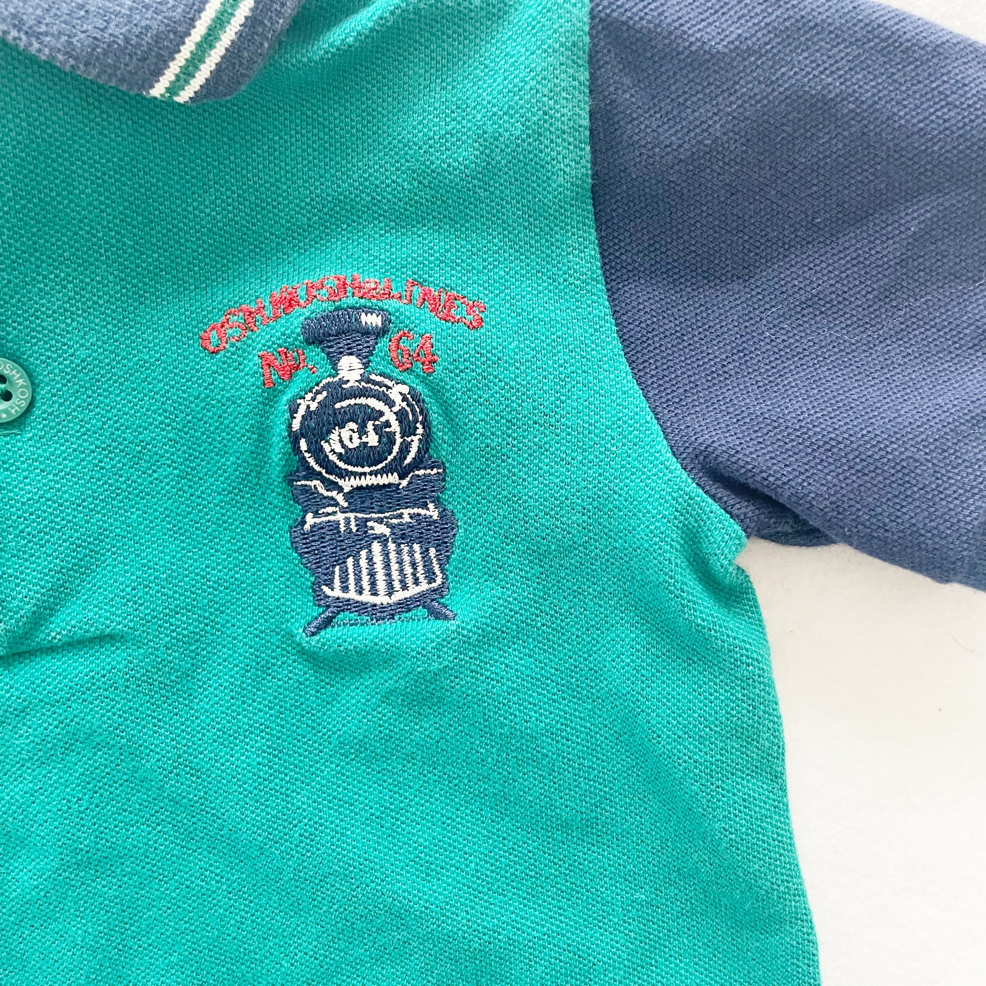 OshKosh Train Embroidered Polo - Yellow Clover Vintage Kids Clothes