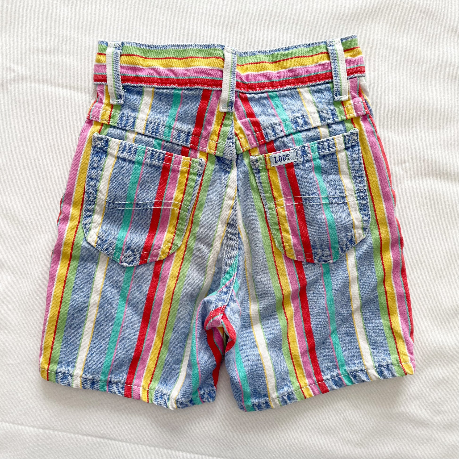 Lee Rainbow Stripe Denim Shorts • 7y - Yellow Clover Vintage Kids Clothes