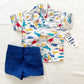 Beach Print Button Up Shirt Set • 2T - Yellow Clover Vintage Kids Clothes