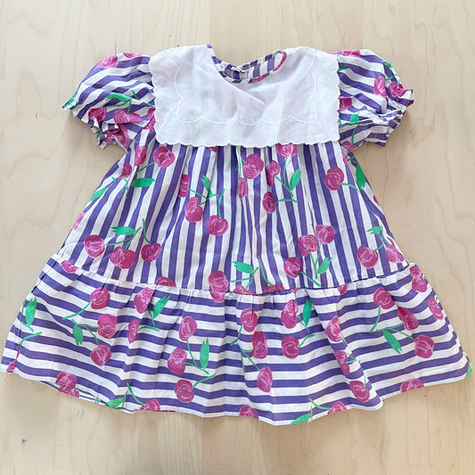 Vintage Striped Cherry Dress - Yellow Clover Vintage Kids Clothes