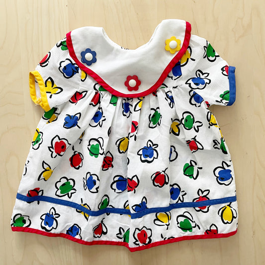 Rare Editions Primary Colors Flower Print Dress - Yellow Clover Vintage Kids Clothes