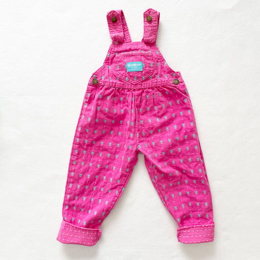 OshKosh Floral Woven Pink Bow Back Overalls - Yellow Clover Vintage Kids Clothes