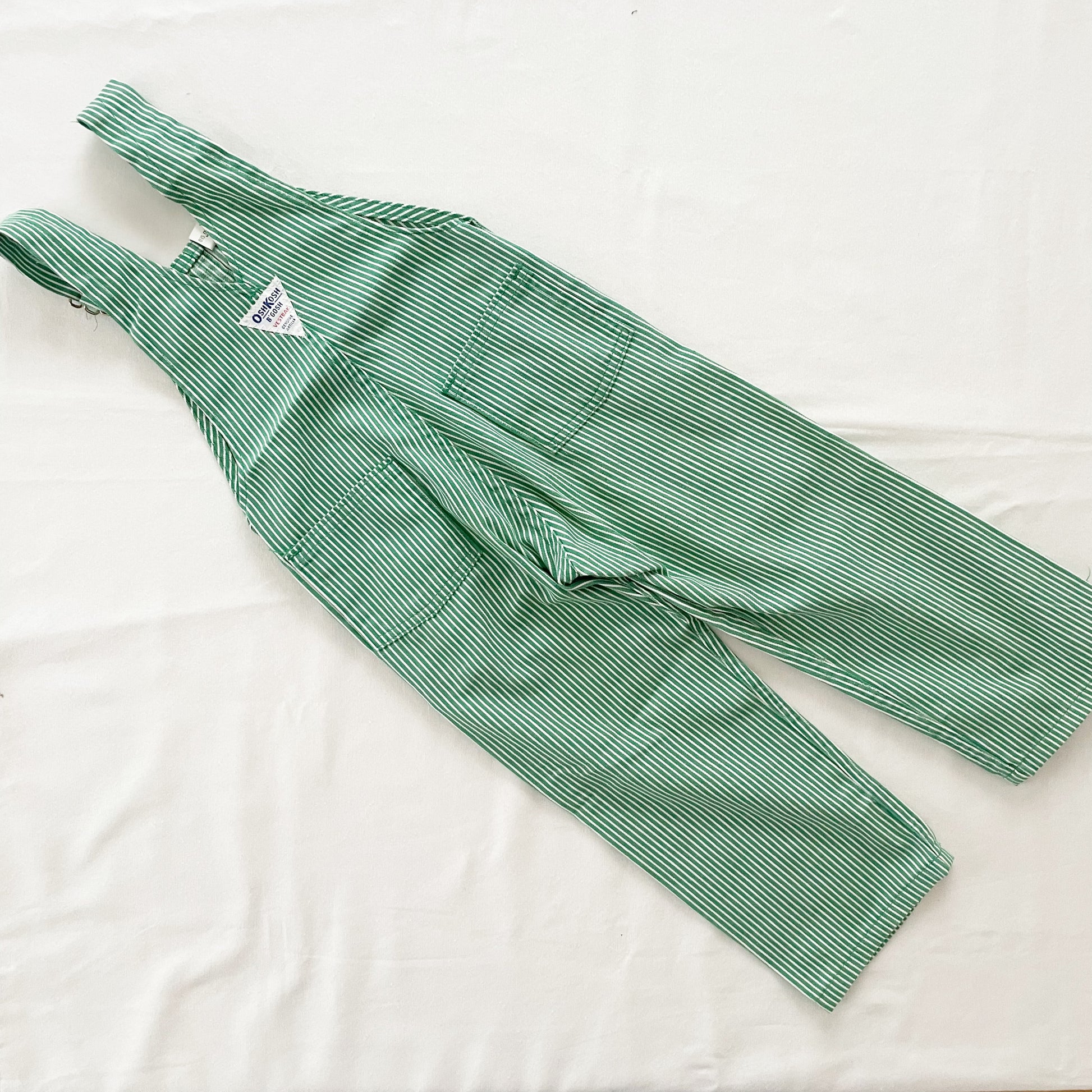 OshKosh Green Hickory Stripe Overalls - Yellow Clover Vintage Kids Clothes
