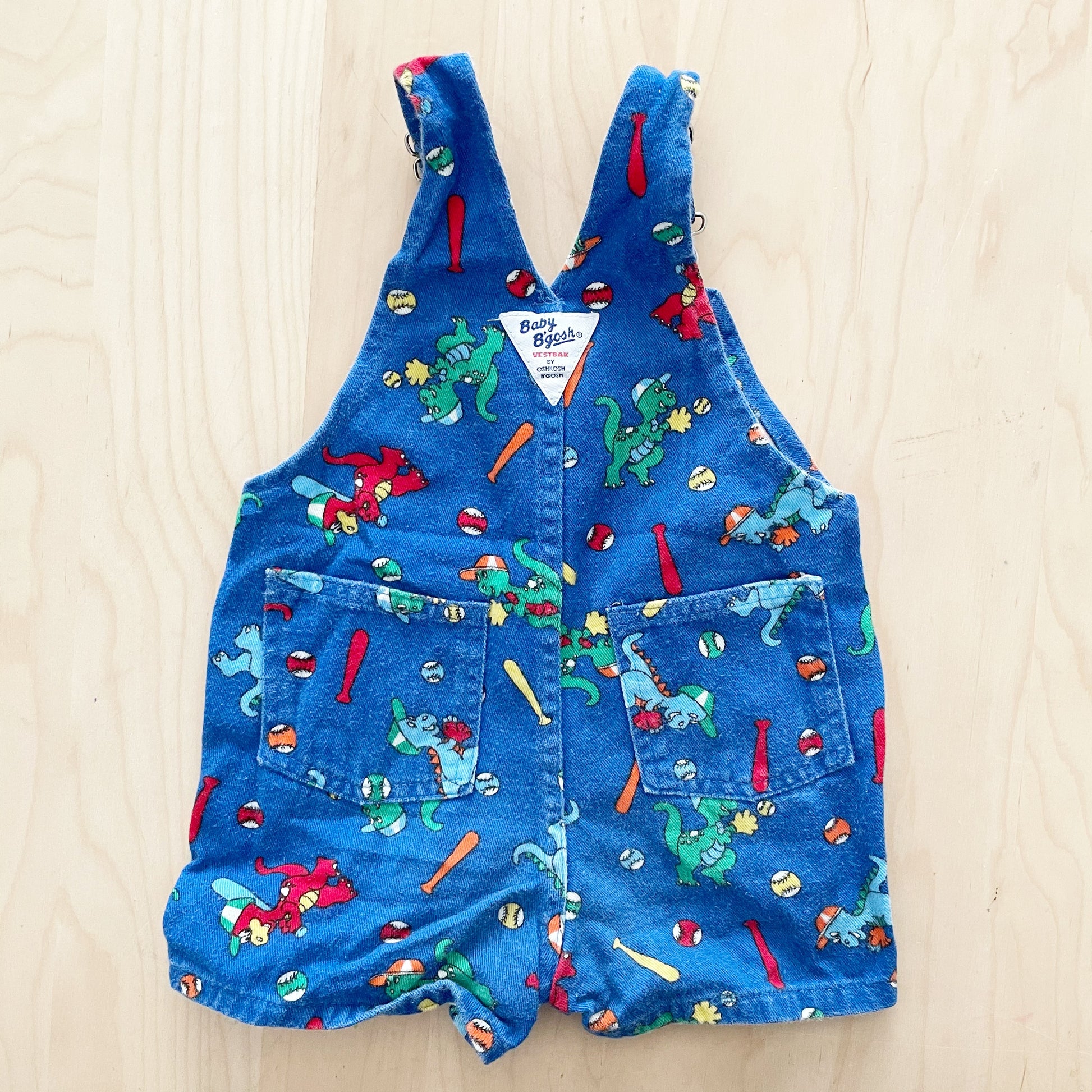 Baby B’gosh Dinosaur Baseball Shortalls - Yellow Clover Vintage Kids Clothes