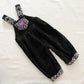 OshKosh Black Floral Bow Back Cord Overalls - Yellow Clover Vintage Kids Clothes