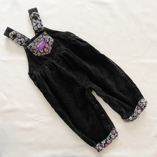 OshKosh Black Floral Bow Back Cord Overalls - Yellow Clover Vintage Kids Clothes