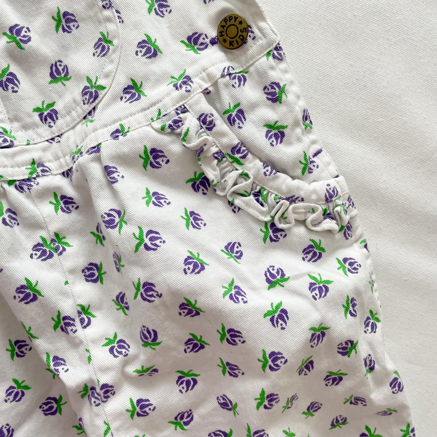 Happy Kids Purple Rose Print Overalls - Yellow Clover Vintage Kids Clothes