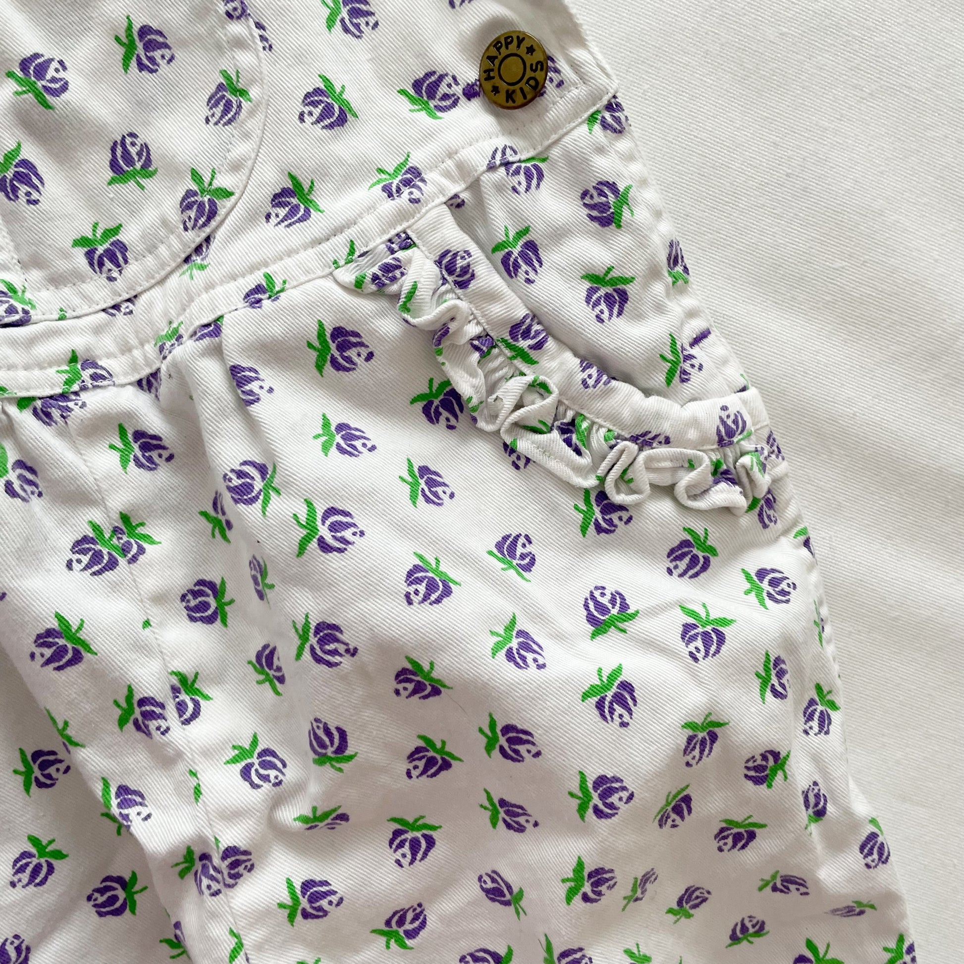 Happy Kids Purple Rose Print Overalls - Yellow Clover Vintage Kids Clothes