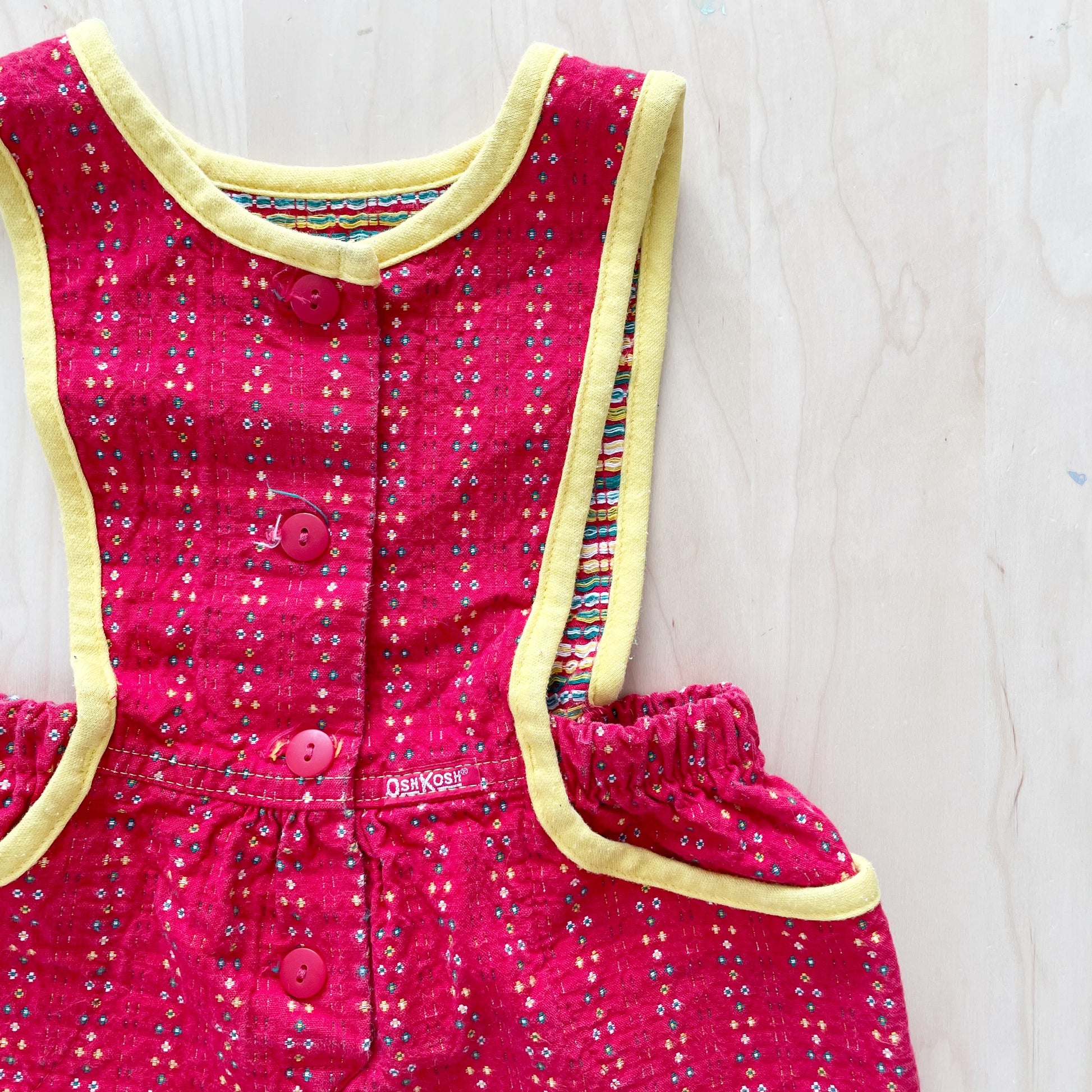 OshKosh Red Woven Bubble Romper - Yellow Clover Vintage Kids Clothes