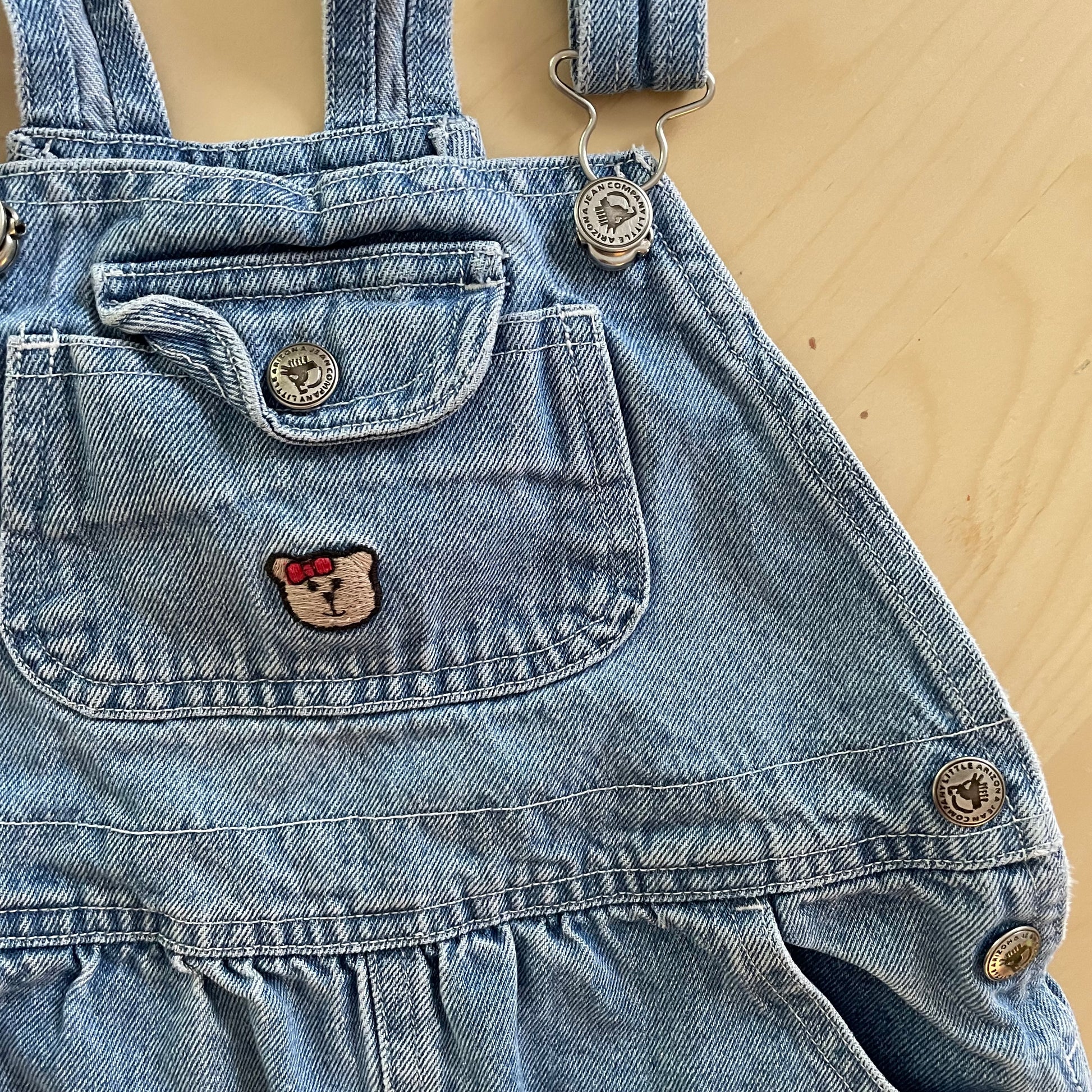 Little Arizona Bear Embroidery Overalls - Yellow Clover Vintage Kids Clothes