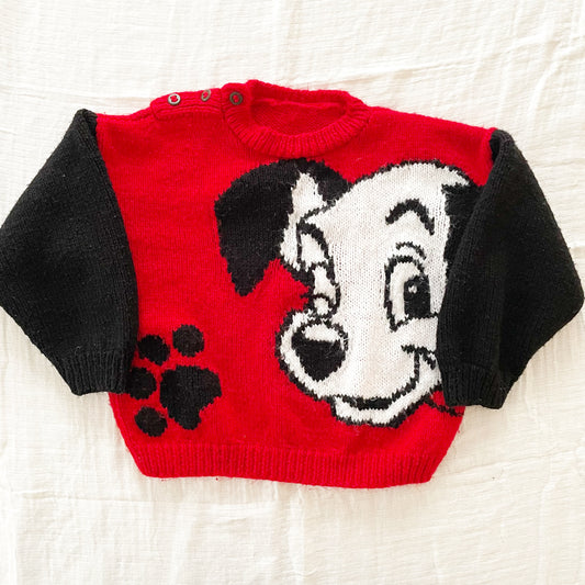Handknit Red 101 Dalmatians Sweater - Yellow Clover Vintage Kids Clothes