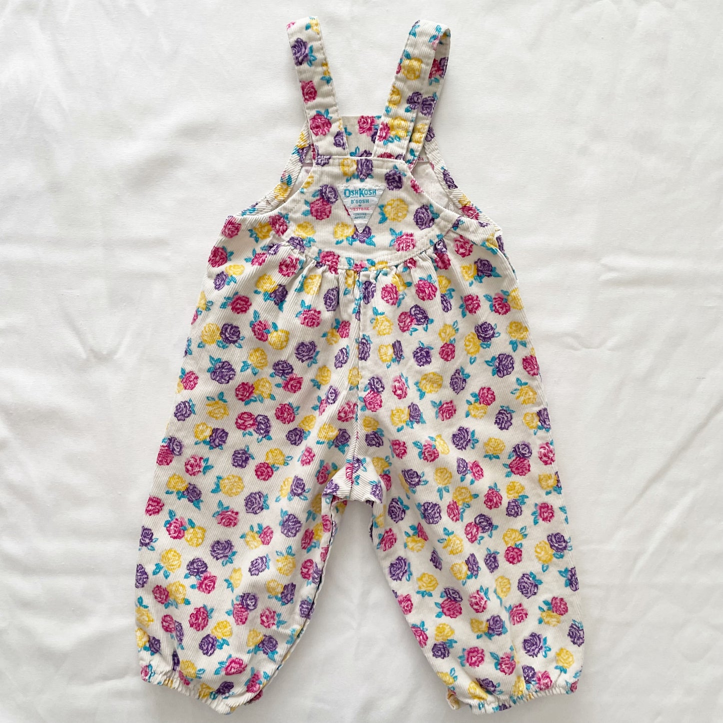 OshKosh Multicolored Rose Print Fine Cord Overalls