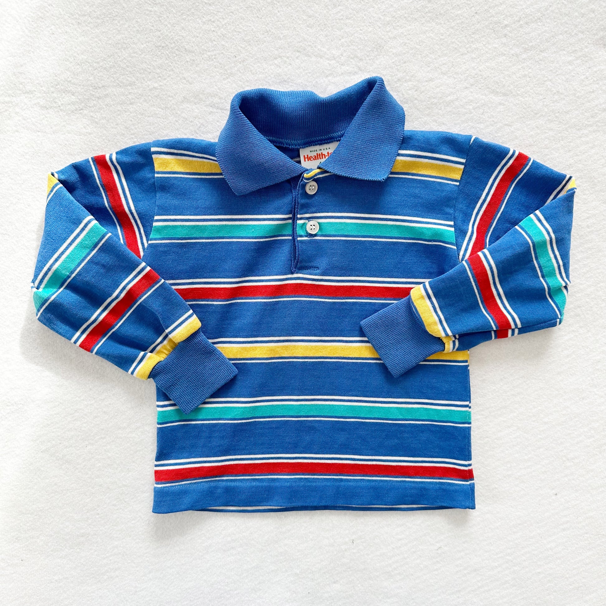 Healthtex Primary Striped Long Sleeve Polo - Yellow Clover Vintage Kids Clothes