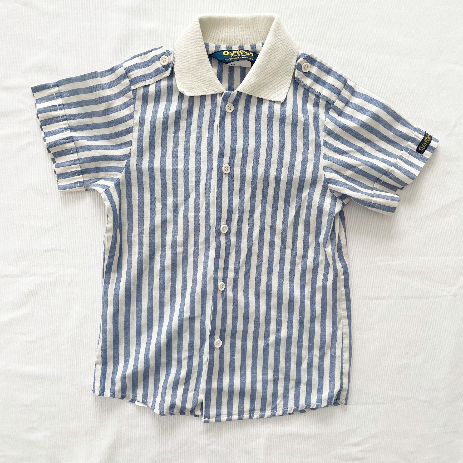OshKosh Blue Stripe Button Up Shirt - Yellow Clover Vintage Kids Clothes