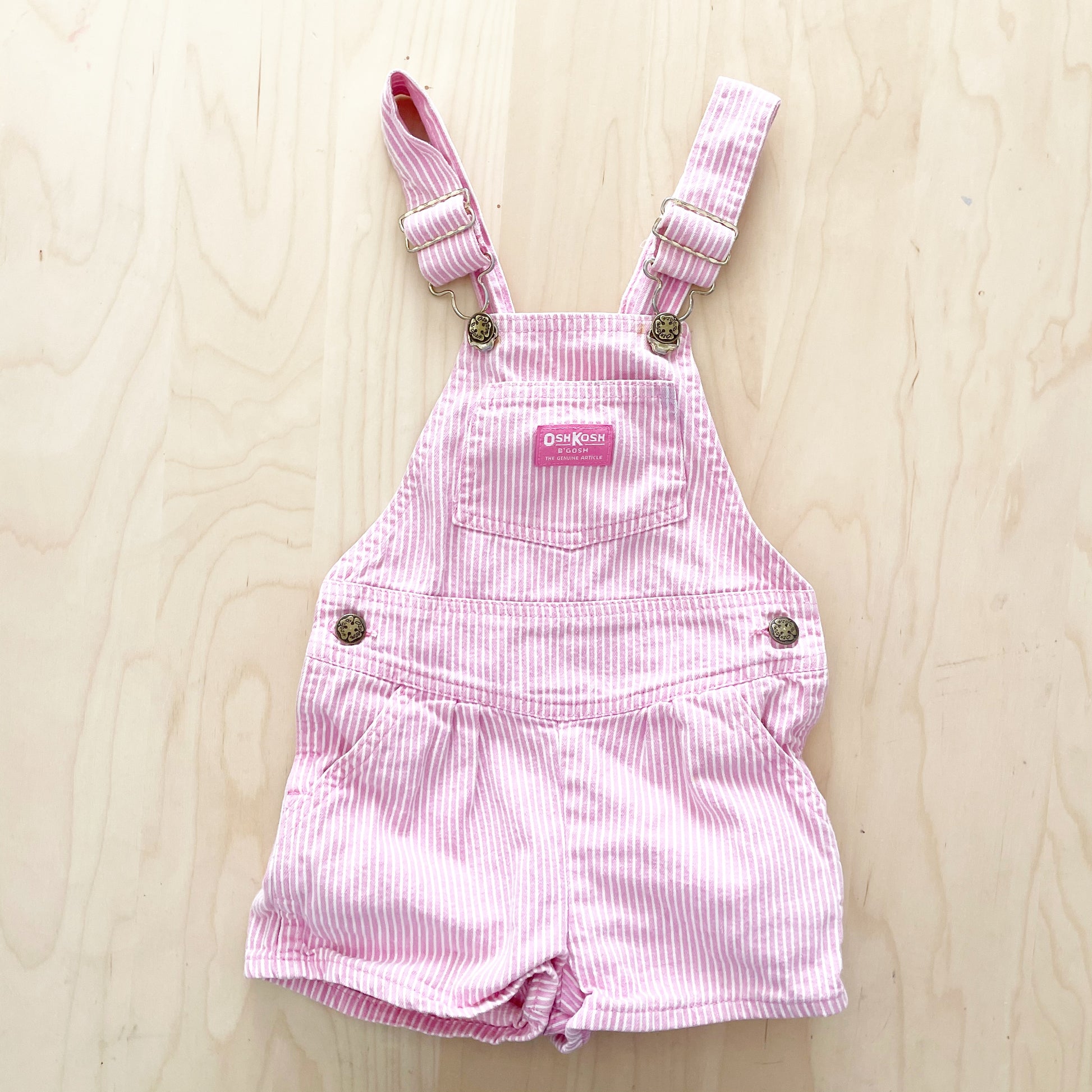 OshKosh Pink Engineer Stripe Shortalls - Yellow Clover Vintage Kids Clothes