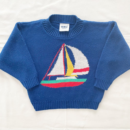 OshKosh Sailboat Knit Sweater - Yellow Clover Vintage Kids Clothes