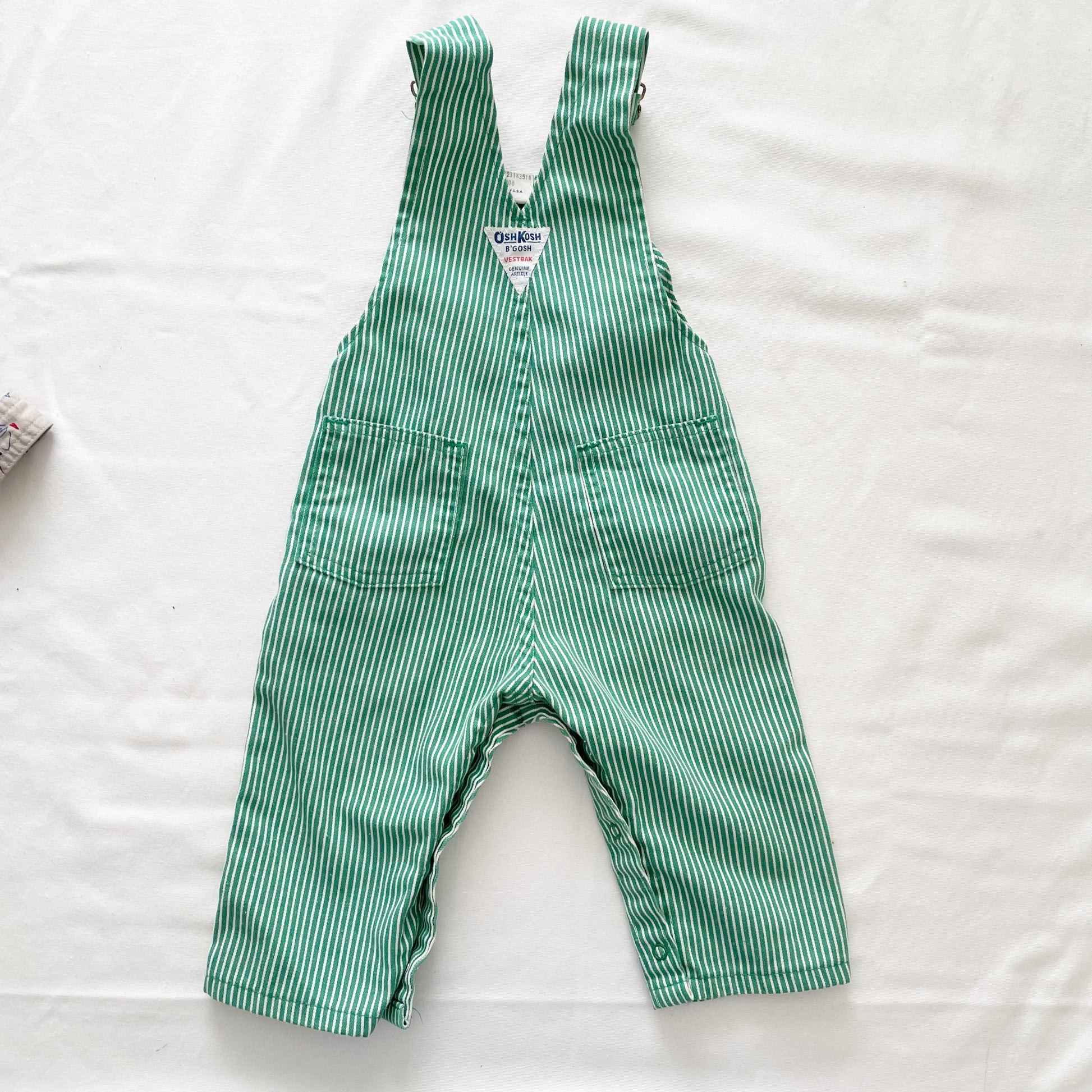 OshKosh Green Hickory Stripe Overalls - Yellow Clover Vintage Kids Clothes