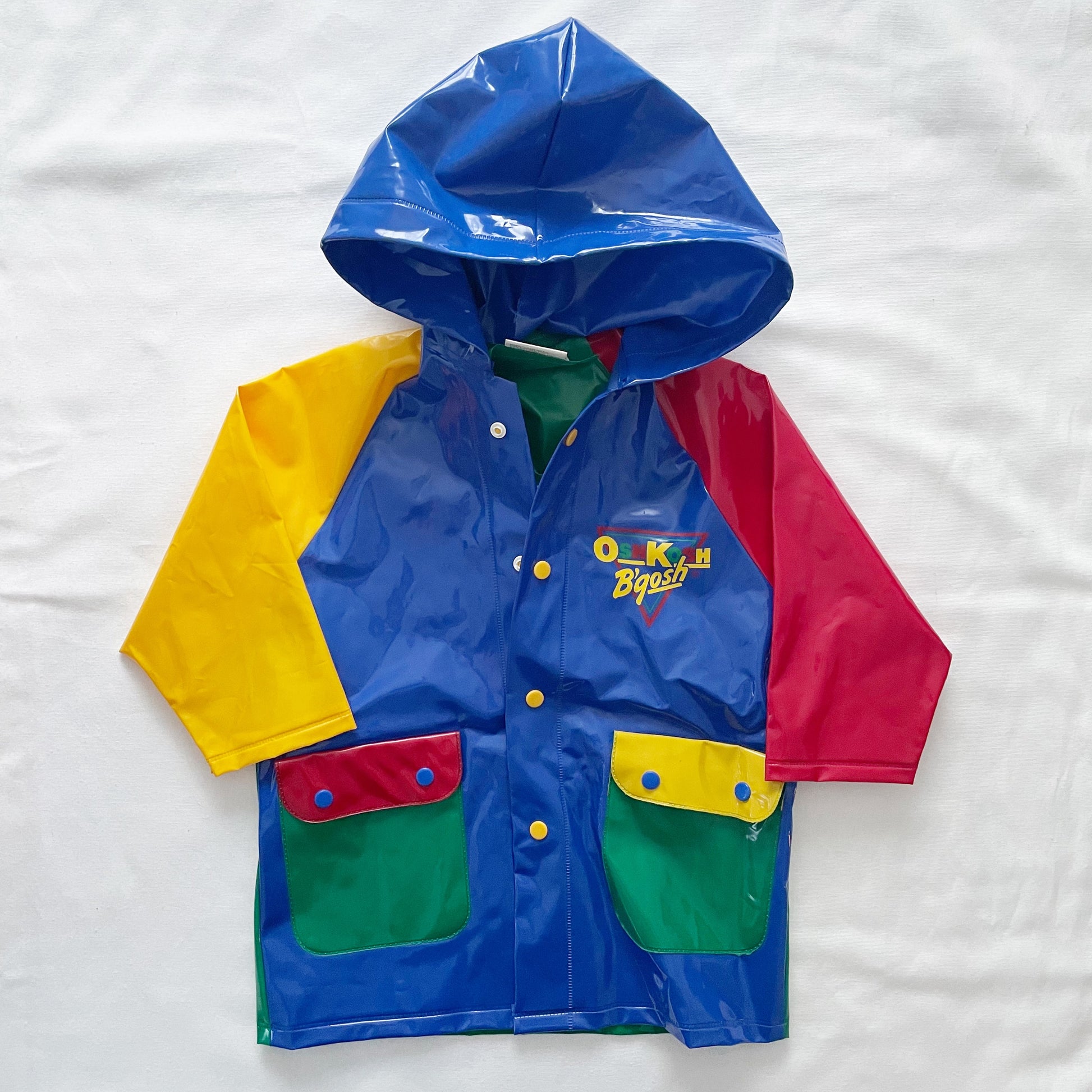 OshKosh Colorblock Logo Rain Coat - Yellow Clover Vintage Kids Clothes