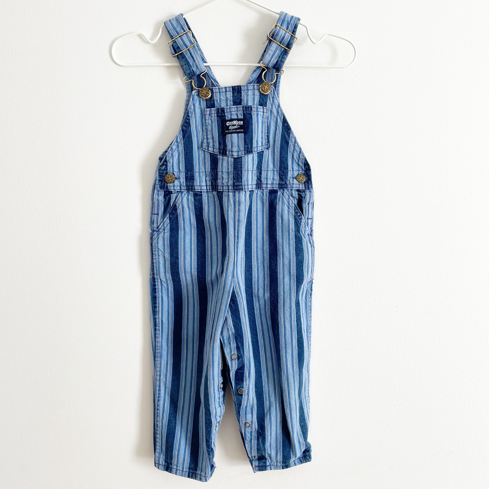 Vintage OshKosh Blue Wide Striped Toddler Overalls