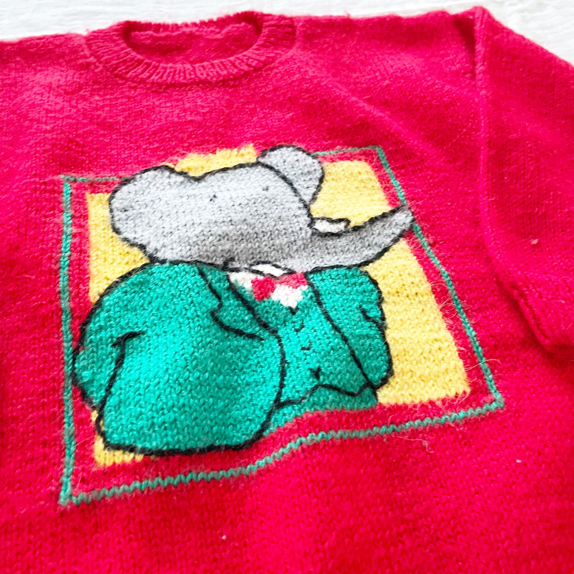 Handknit Babar Sweater - Yellow Clover Vintage Kids Clothes
