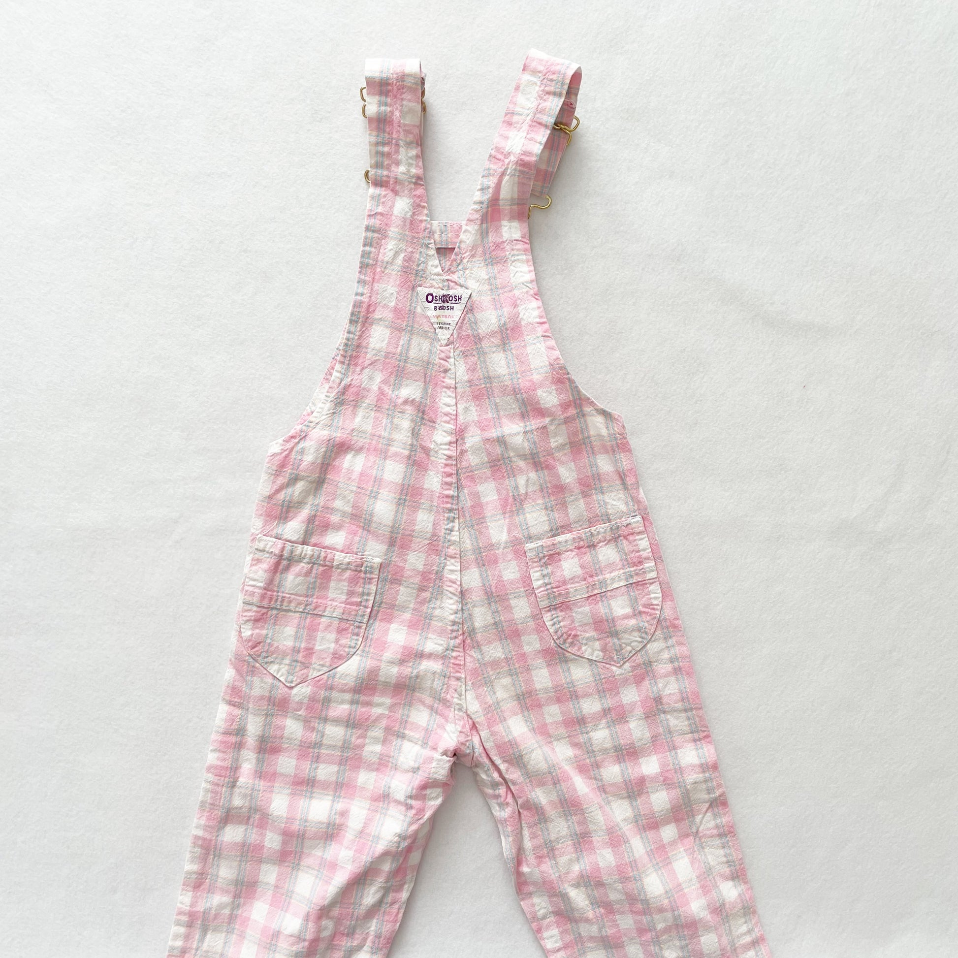 OshKosh Pink Plaid Overalls - Yellow Clover Vintage Kids Clothes