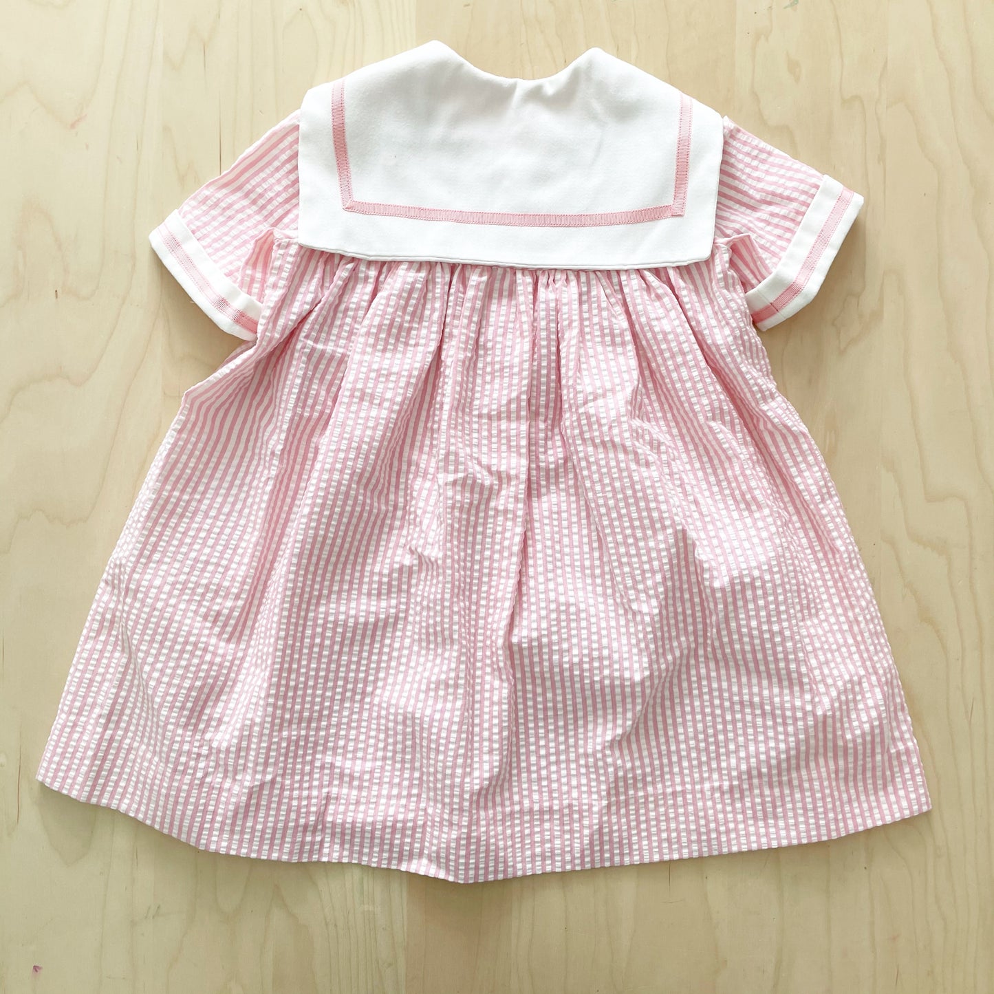 Vintage Seersucker Sailor Collar Dress - Yellow Clover Vintage Kids Clothes