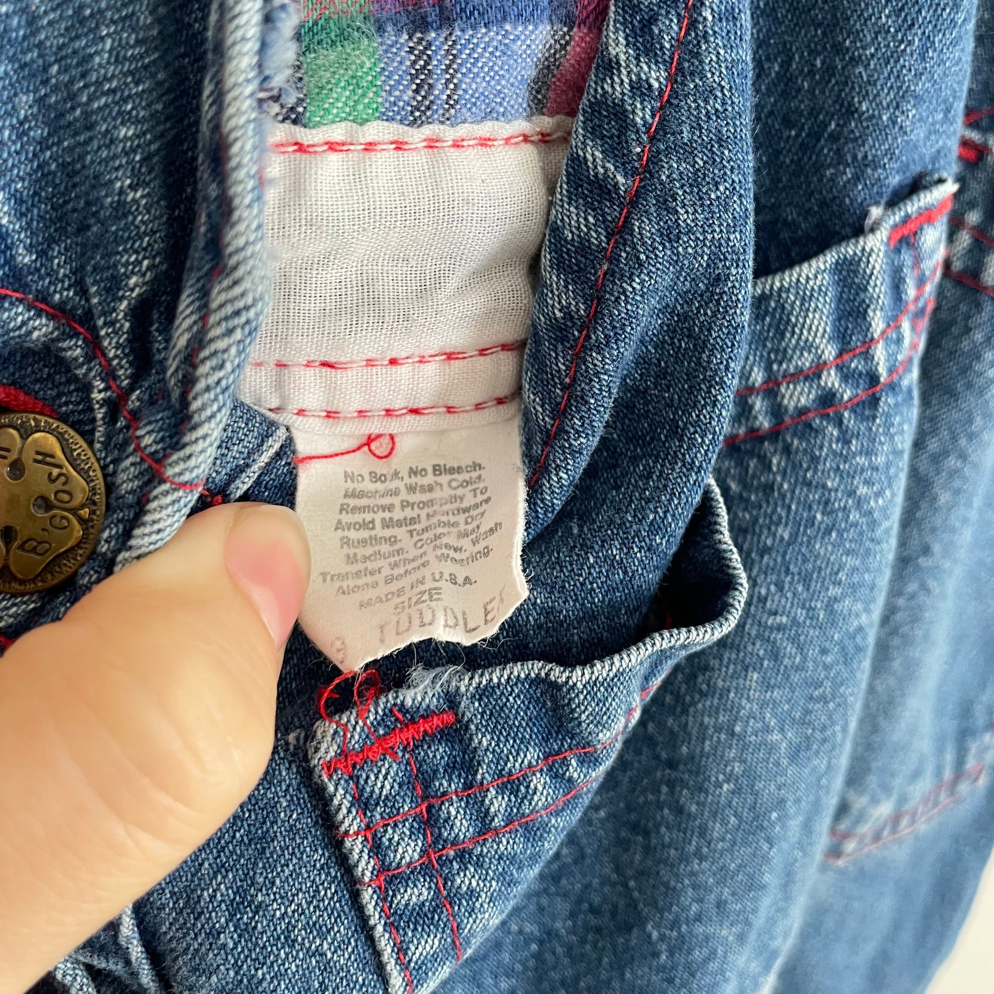 OshKosh Rainbow Plaid Lined Denim Overalls - Yellow Clover Vintage Kids Clothes
