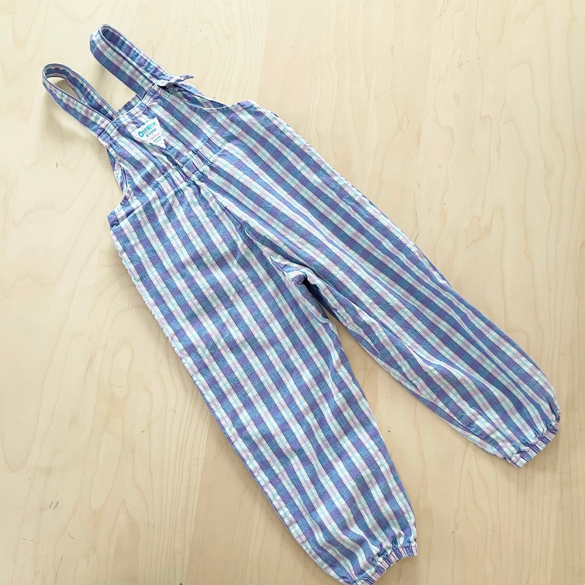 Vintage OshKosh Plaid Elastic Cuff Overalls - Yellow Clover Vintage Kids Clothes
