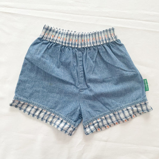 OshKosh Chambray Carrot Plaid Shorts - Yellow Clover Vintage Kids Clothes