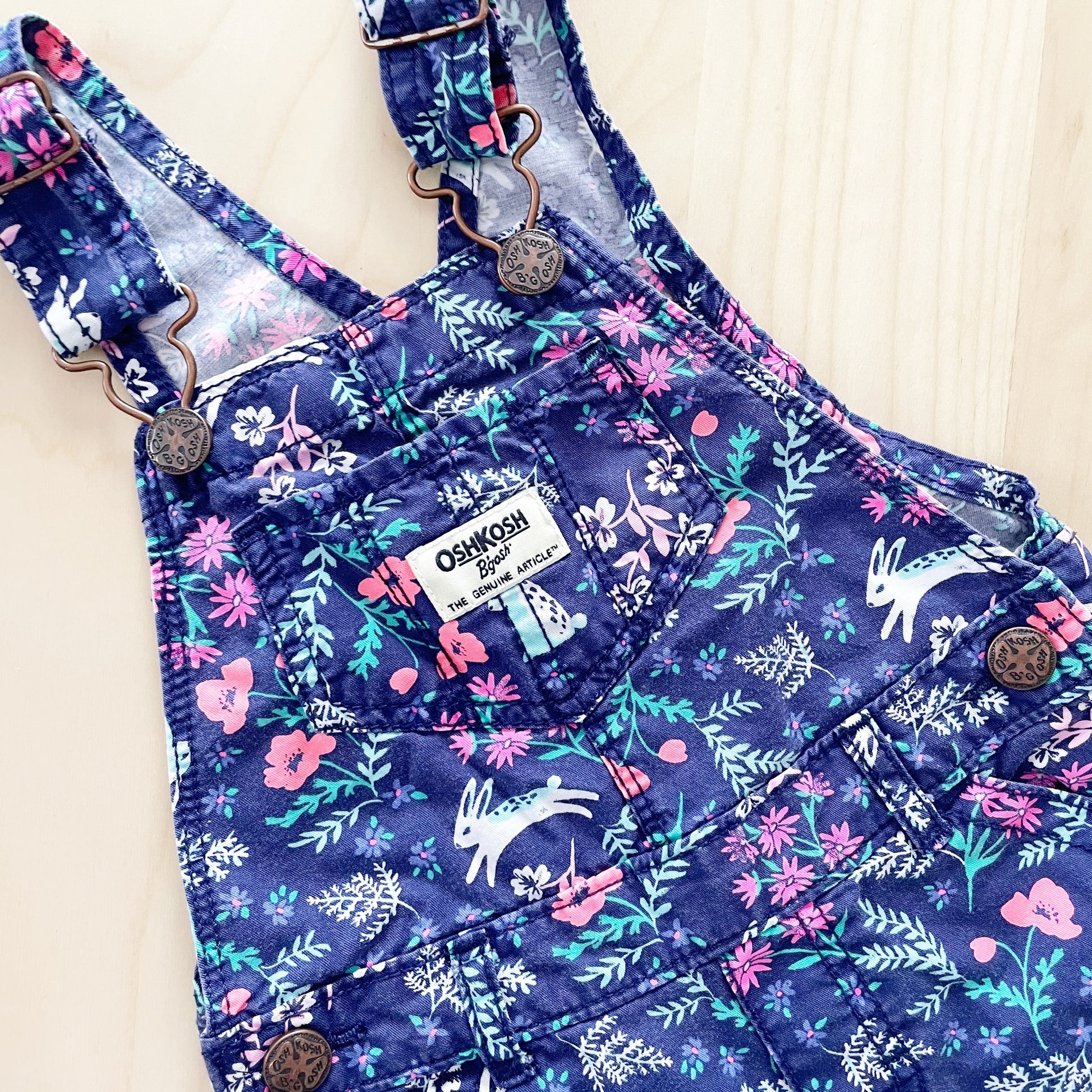 OshKosh Floral Bunny Overalls - Yellow Clover Vintage Kids Clothes