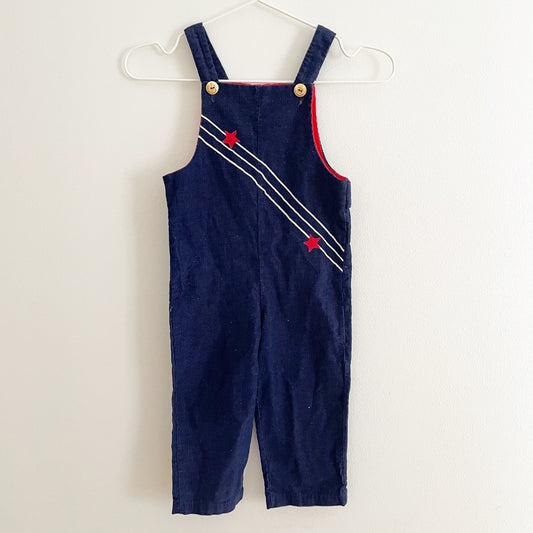 Vintage Cord Stars + Stripes Romper Overalls - Yellow Clover Vintage Kids Clothes