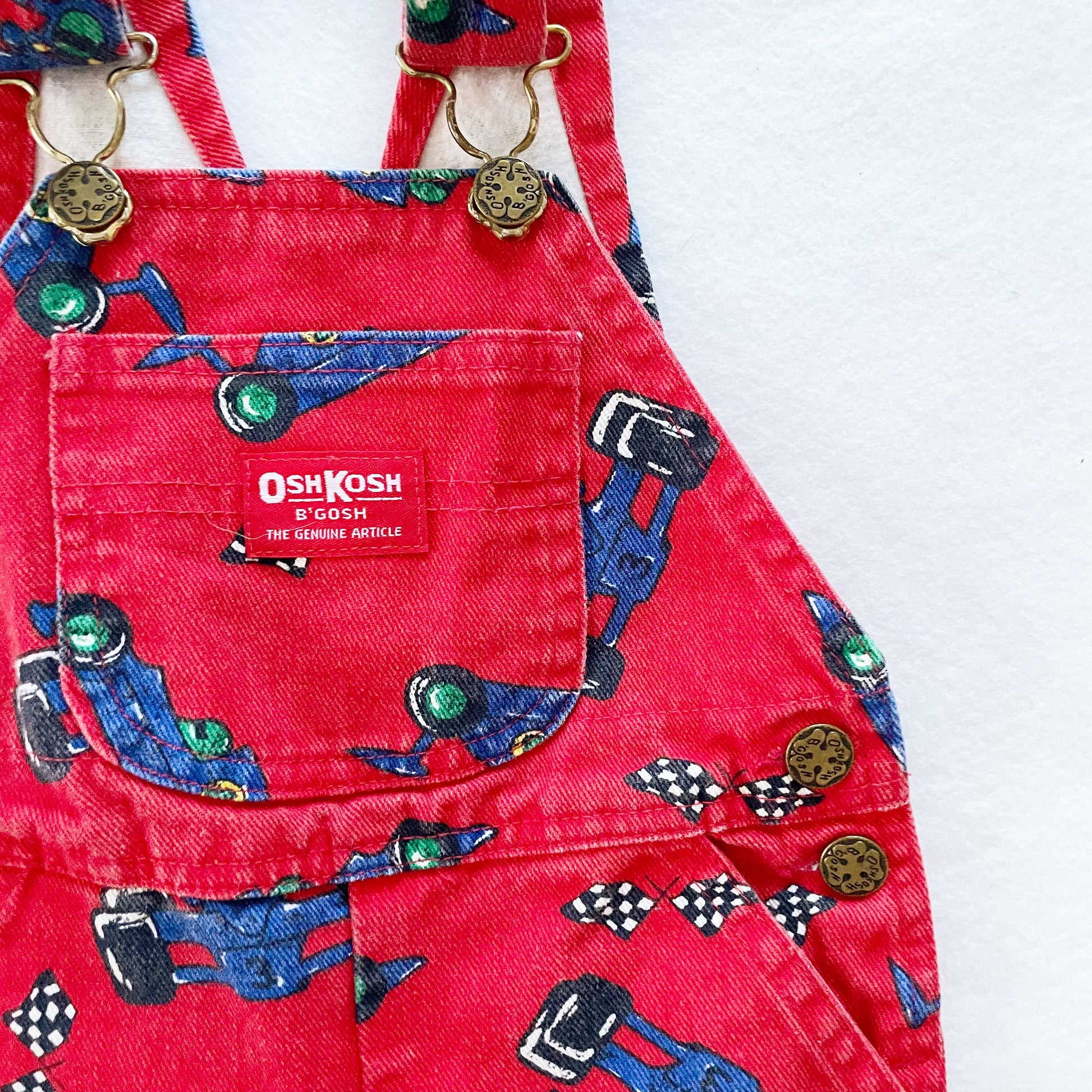 OshKosh Racecar Jogger Overalls - Yellow Clover Vintage Kids Clothes