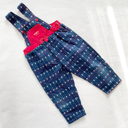 OshKosh Bow Front Flower Woven Overalls - Yellow Clover Vintage Kids Clothes