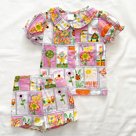 Happy Doodle Button Up Shirt Set • 4T - Yellow Clover Vintage Kids Clothes