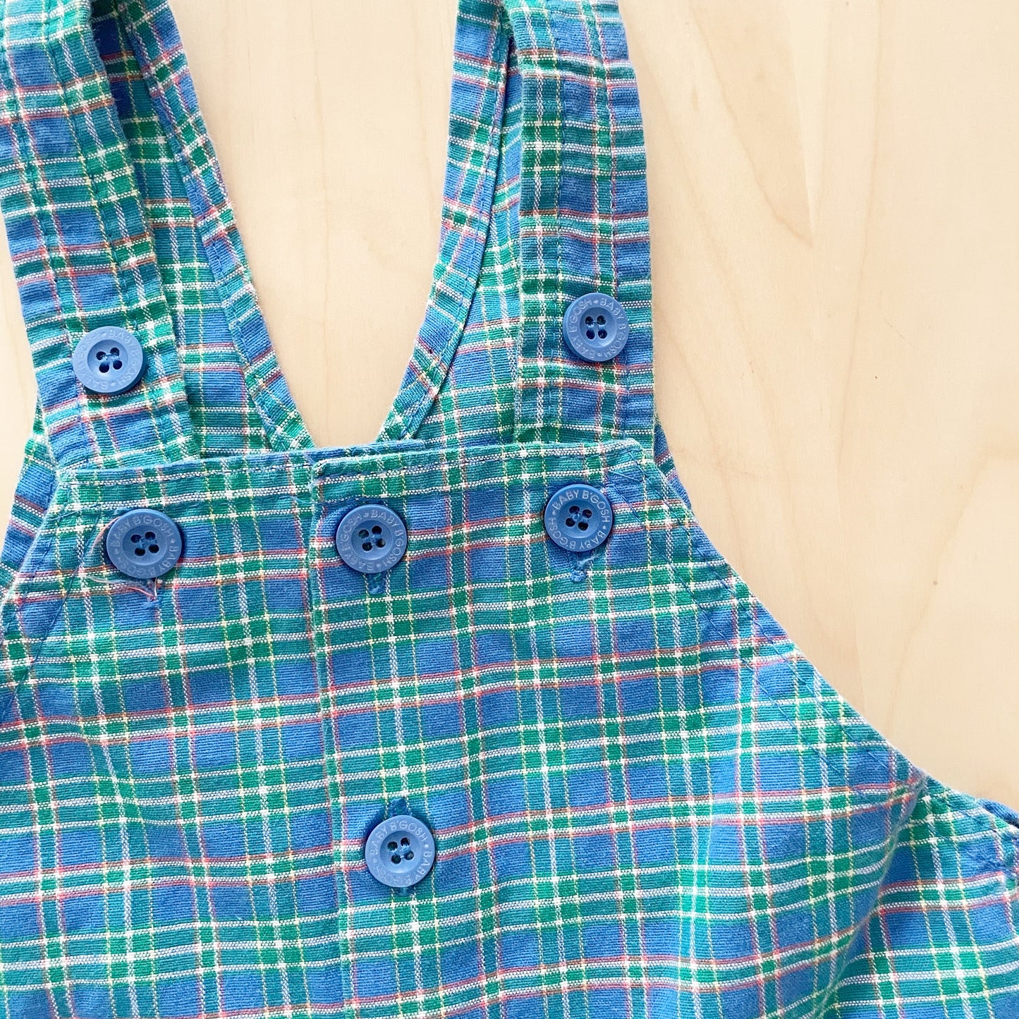 Vintage OshKosh Plaid Button Front Shortalls