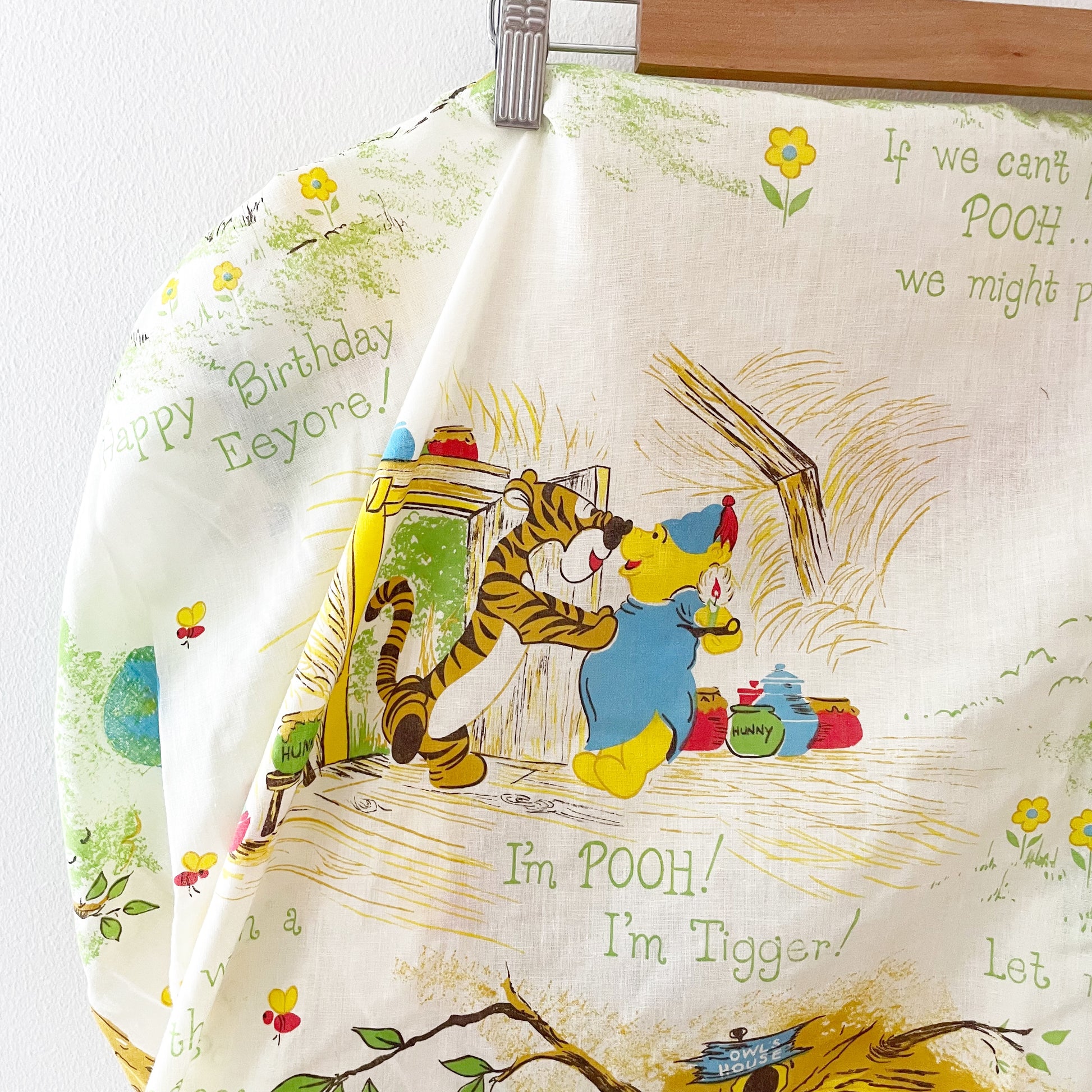 Sears Winnie the Pooh Crib Sheet - Yellow Clover Vintage Kids Clothes