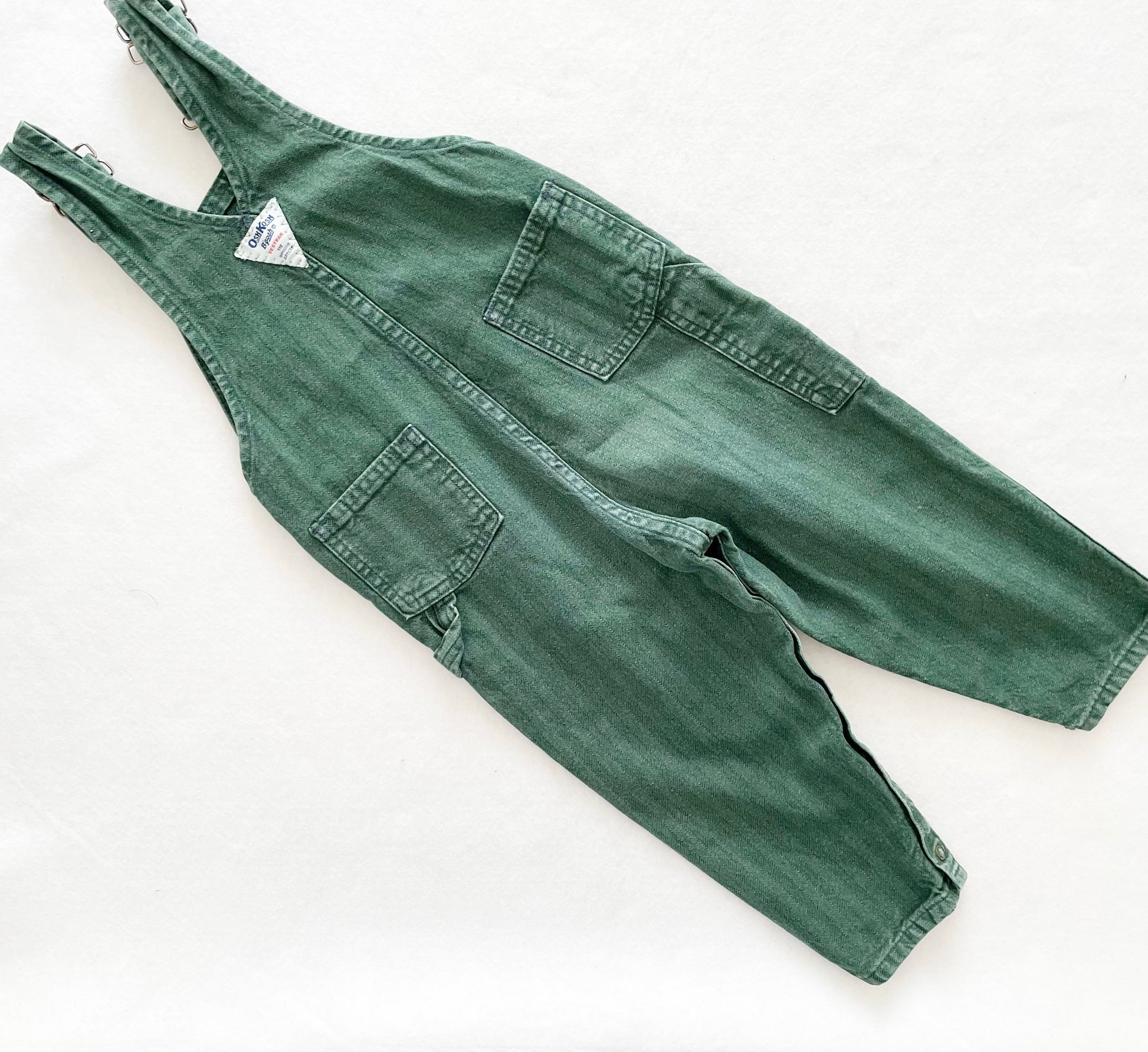 OshKosh Dark Green Overalls - Yellow Clover Vintage Kids Clothes