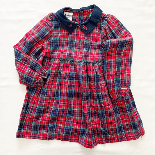 OshKosh Bow Collar Plaid Flannel Dress - Yellow Clover Vintage Kids Clothes