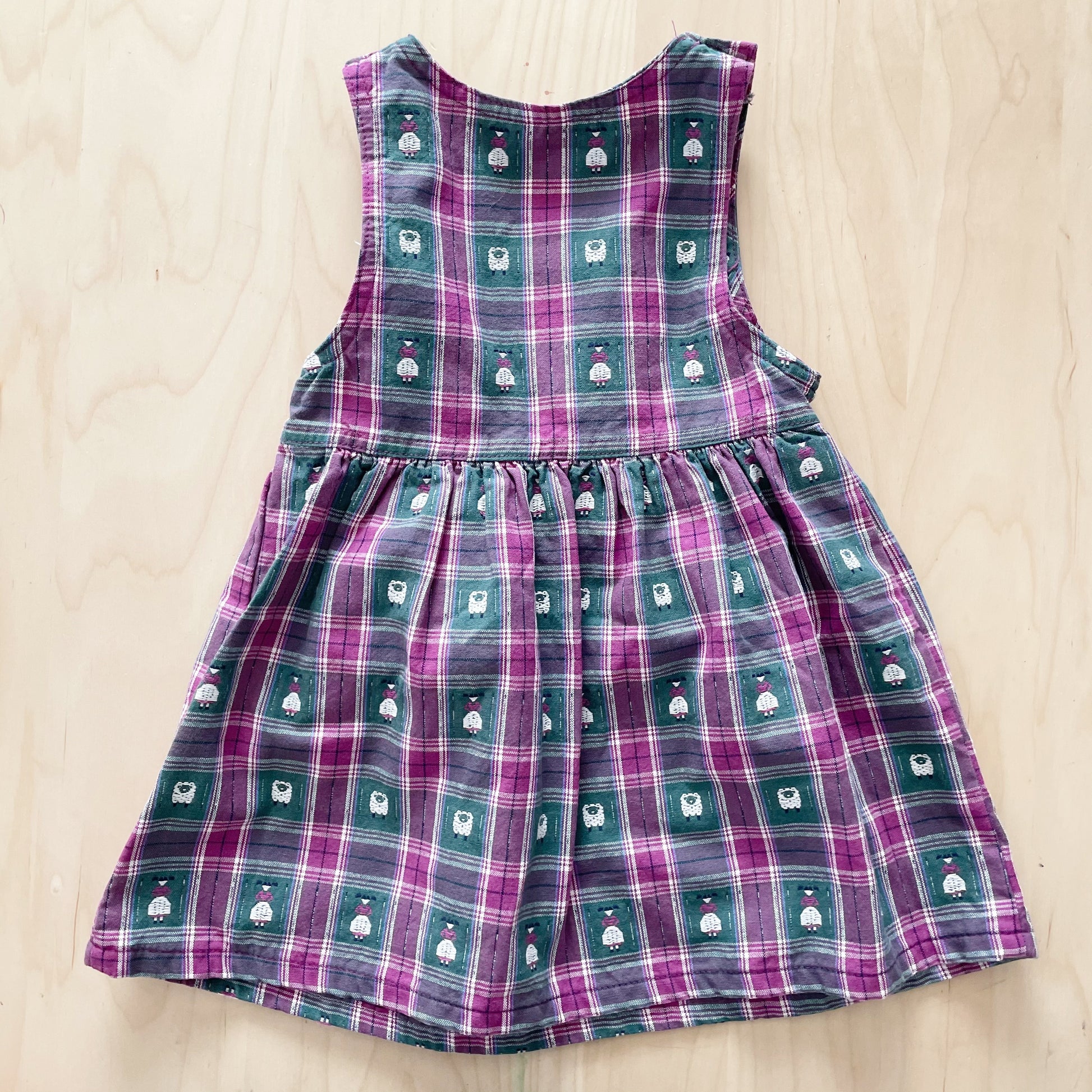 OshKosh Sheep and Girl Woven Plaid Dress - Yellow Clover Vintage Kids Clothes