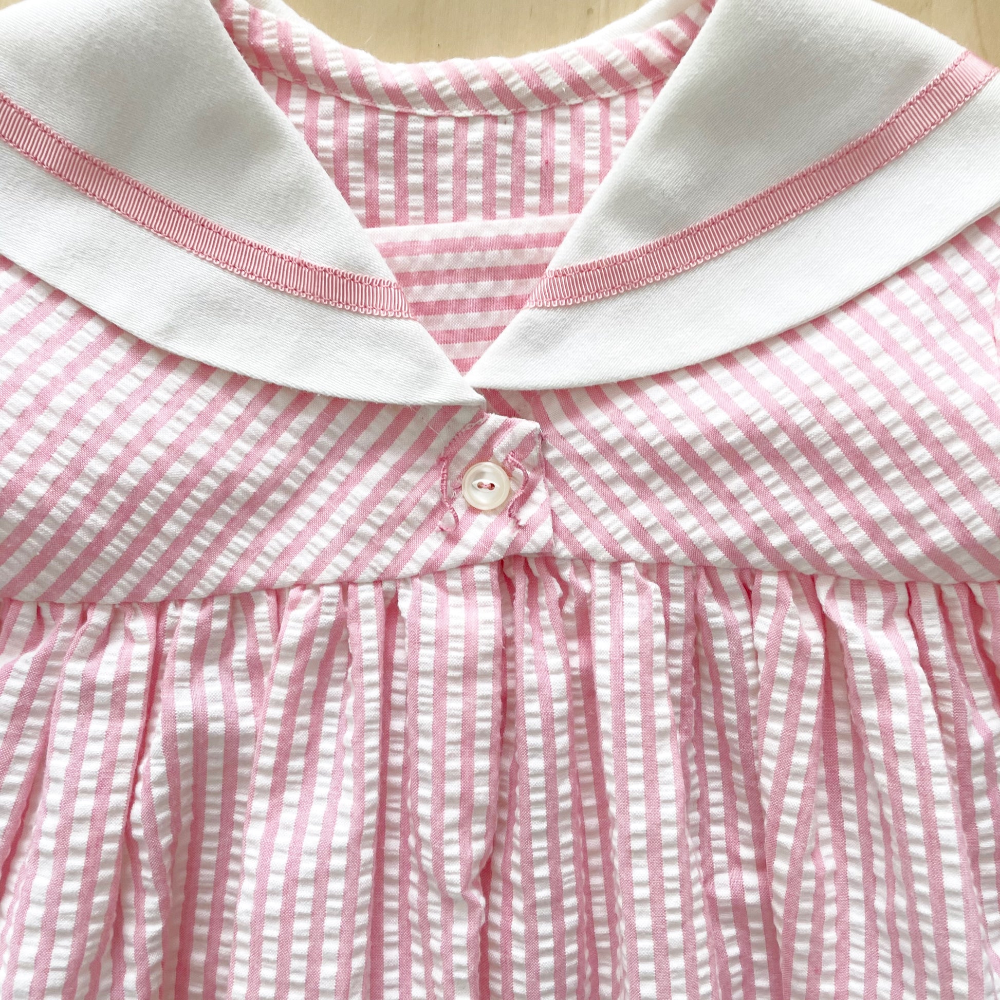 Vintage Seersucker Sailor Collar Dress - Yellow Clover Vintage Kids Clothes