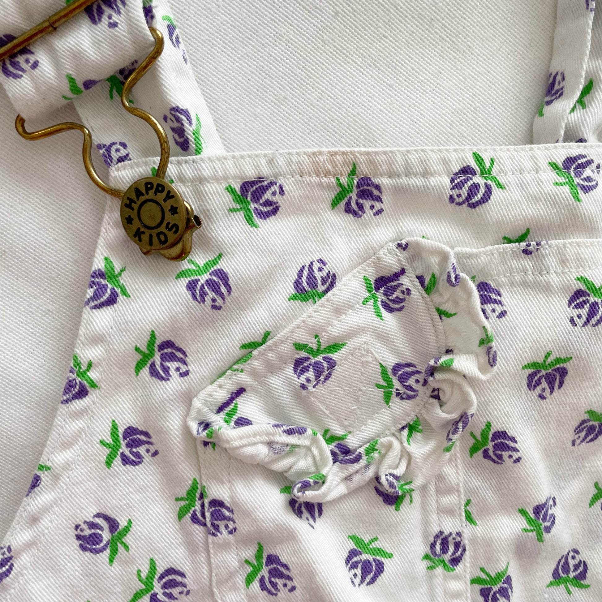Happy Kids Purple Rose Print Overalls - Yellow Clover Vintage Kids Clothes