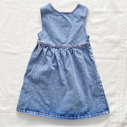 Lee Patch Lighter Wash Denim Pinafore Dress • 6y - Yellow Clover Vintage Kids Clothes