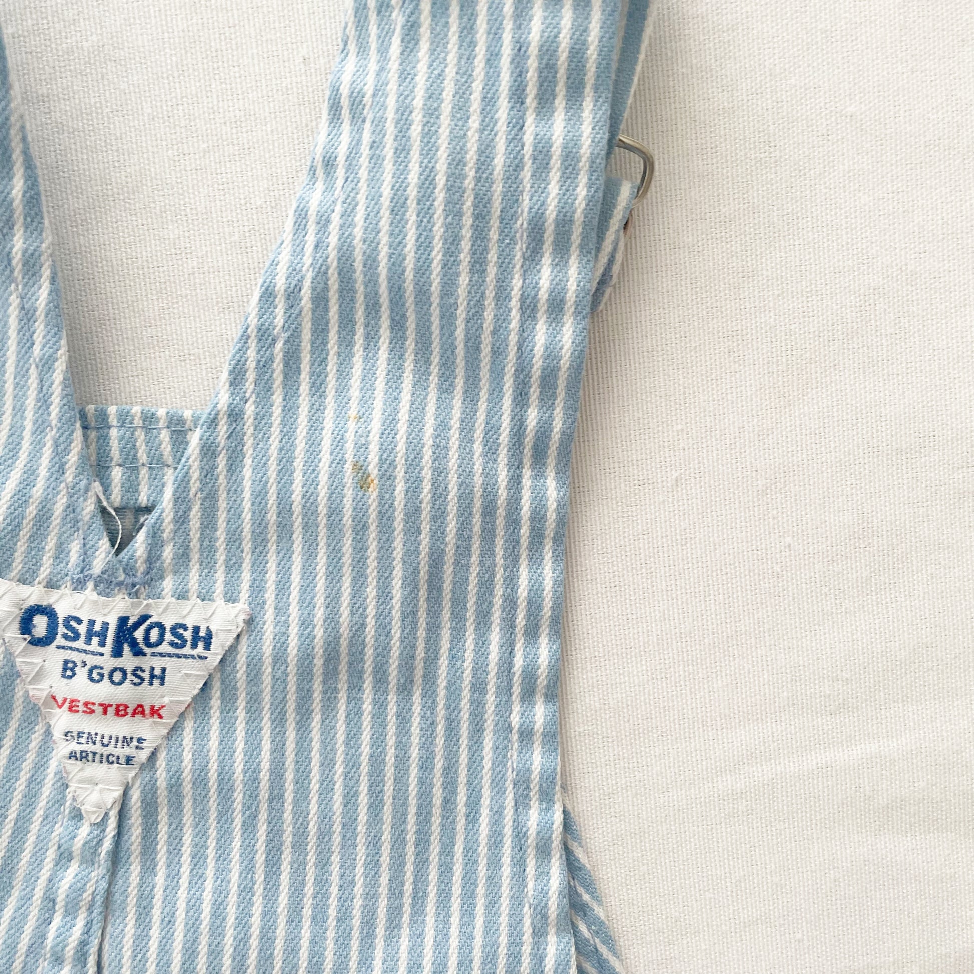 OshKosh Baby Blue Hickory Stripe Shortalls - Yellow Clover Vintage Kids Clothes