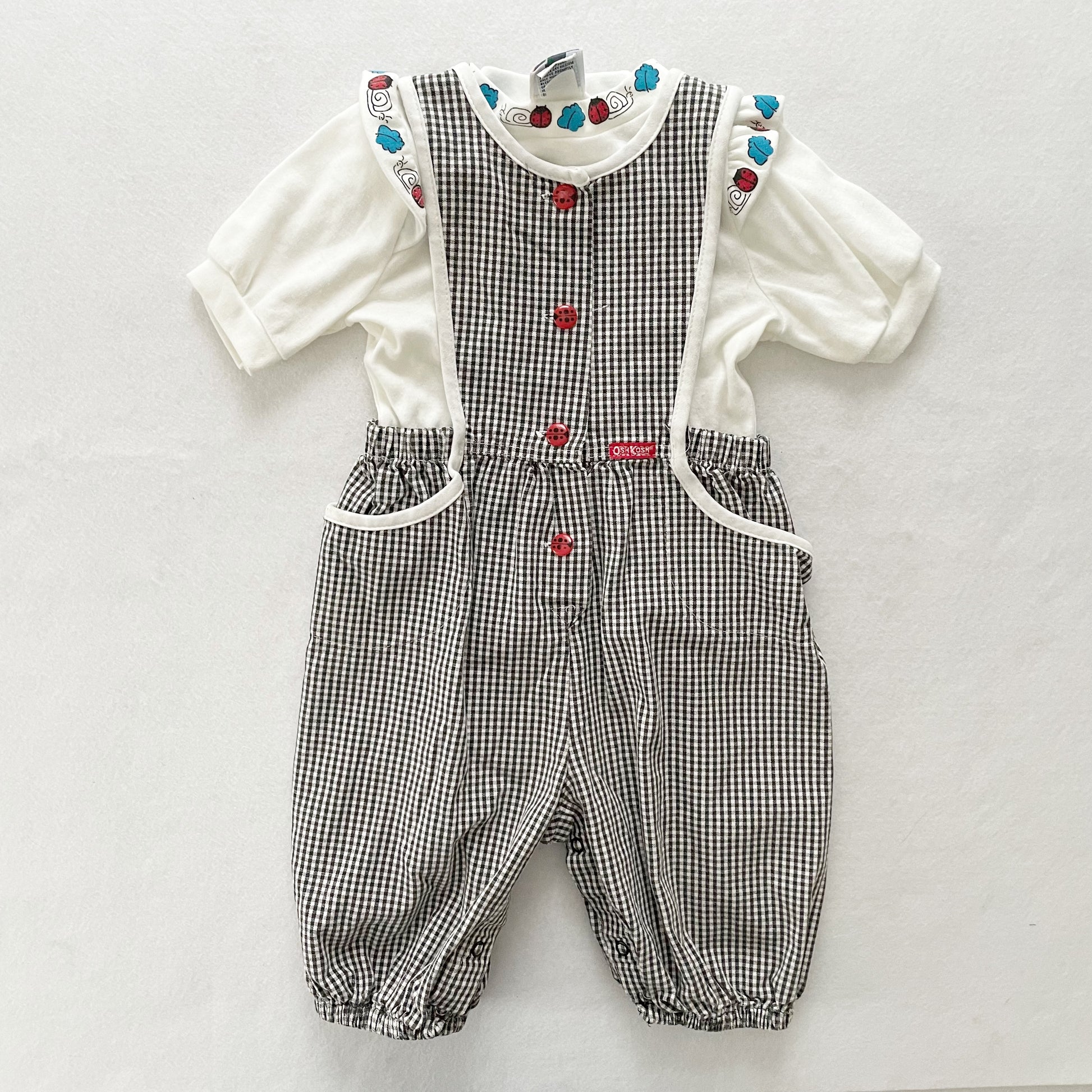 OshKosh Ladybug Gingham Set - Yellow Clover Vintage Kids Clothes