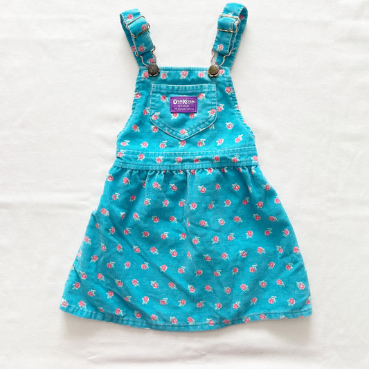 OshKosh Turquoise Floral Cord Skirtall - Yellow Clover Vintage Kids Clothes