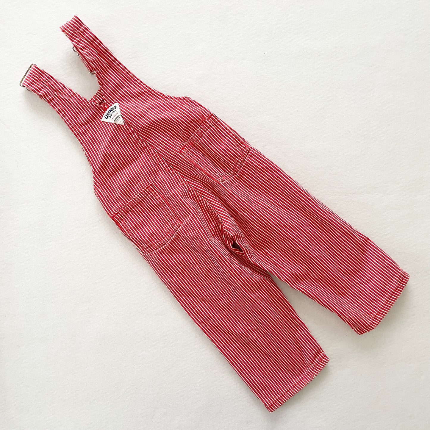 OshKosh Red Hickory Stripe Overalls - Yellow Clover Vintage Kids Clothes