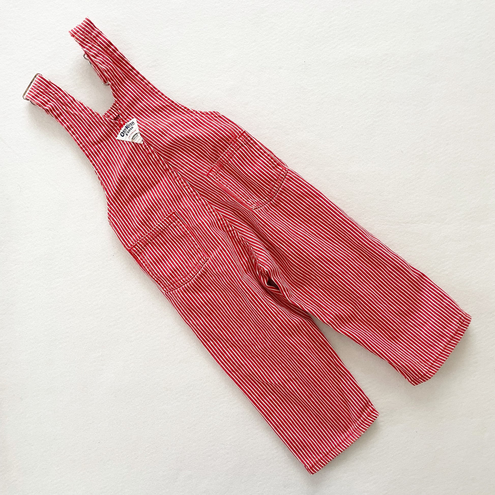 OshKosh Red Hickory Stripe Overalls - Yellow Clover Vintage Kids Clothes