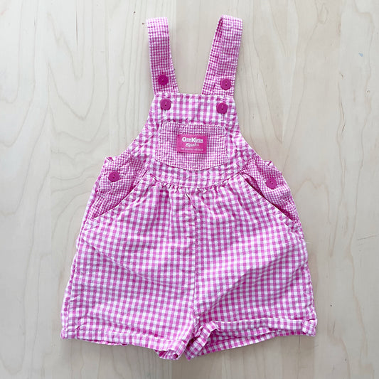 OshKosh Scoop Cut Pink Gingham Shortalls - Yellow Clover Vintage Kids Clothes