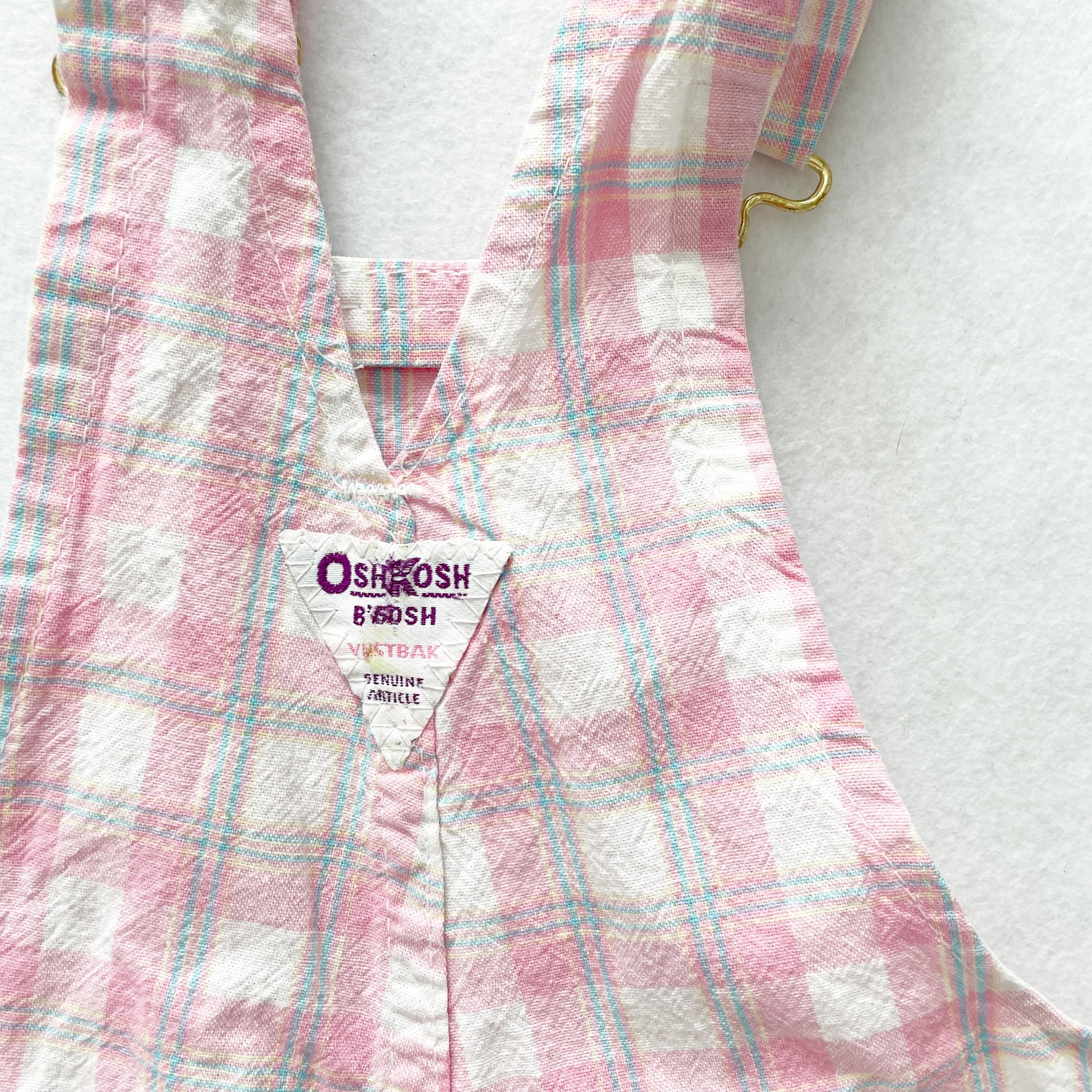 OshKosh Pink Plaid Overalls - Yellow Clover Vintage Kids Clothes