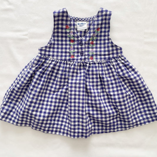 OshKosh Flannel Gingham Embroidered Dress - Yellow Clover Vintage Kids Clothes